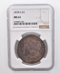 MS61 1878-S Morgan Silver Dollar NGC Beautifully Toned *0761 - Picture 1 of 3