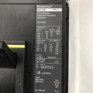 Square D MGP36800 800 Amp 600V 3 Pole MG800 PowerPact Circuit Breaker - Picture 1 of 4