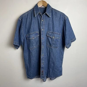 Camisa Canterbury Denim Abotonada Para Hombre Pequeña Manga Corta Azul Algodón Logo - Imagen 1 de 10