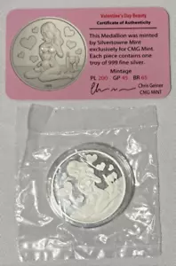 CMG Mint 1 Troy oz .999 Silver Art Round 2023 Valentines Day Beauty 200 Minted - Picture 1 of 5