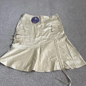 NWT Vintage Y2K Gypsy Jeans Beige Cargo Satin Midi Skirt Cinch Side Junior 11/12 - Picture 1 of 7