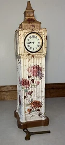 French English Big Ben Majolica Porcelain Tower Mantel Desk Clock - Picture 1 of 13