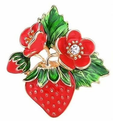 Delicioso Broche Hoja Verde Flores Frutas FRESA Roja FRESA Foto 1 de 4