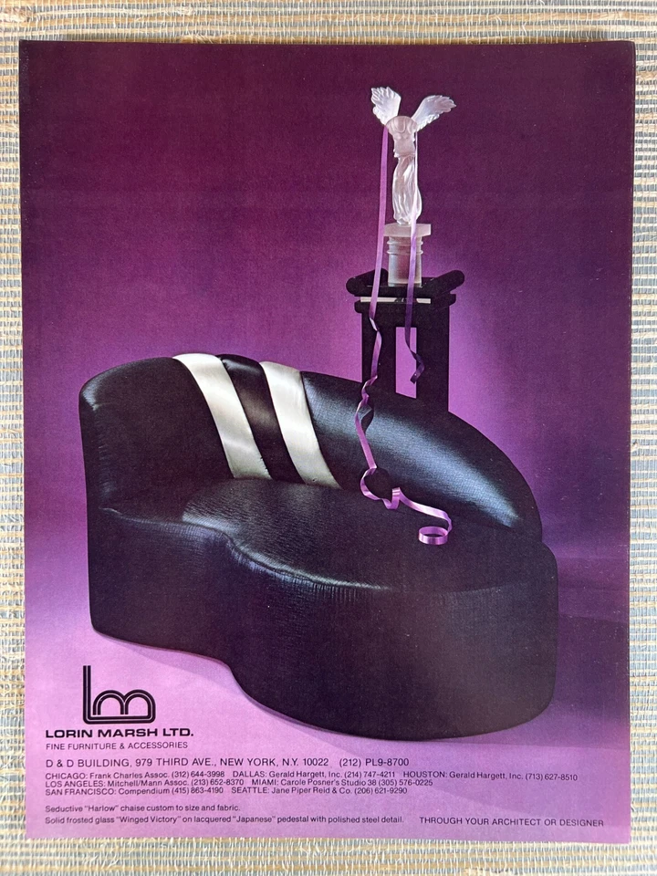 Lorin Marsh Fine Furniture Seductive Harlow Chaise Lounge 1981 anuncio impreso vintage Foto 1 de 1