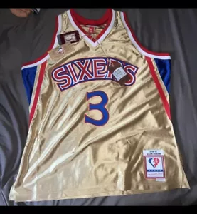 Mitchell & Ness Philadelphia 76ers Allen Iverson NBA 75th Gold Jersey Sz XL - Picture 1 of 5