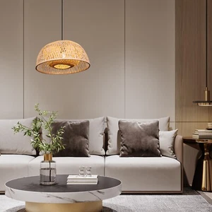 Bambus Hängende Deckenlampe BOHO Rattan Holz Loft - Bild 1 von 3