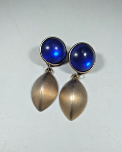 XEJA Signed Brushed Gold Tone Dangle Drop Earrings Vintage 2" - Picture 1 of 4
