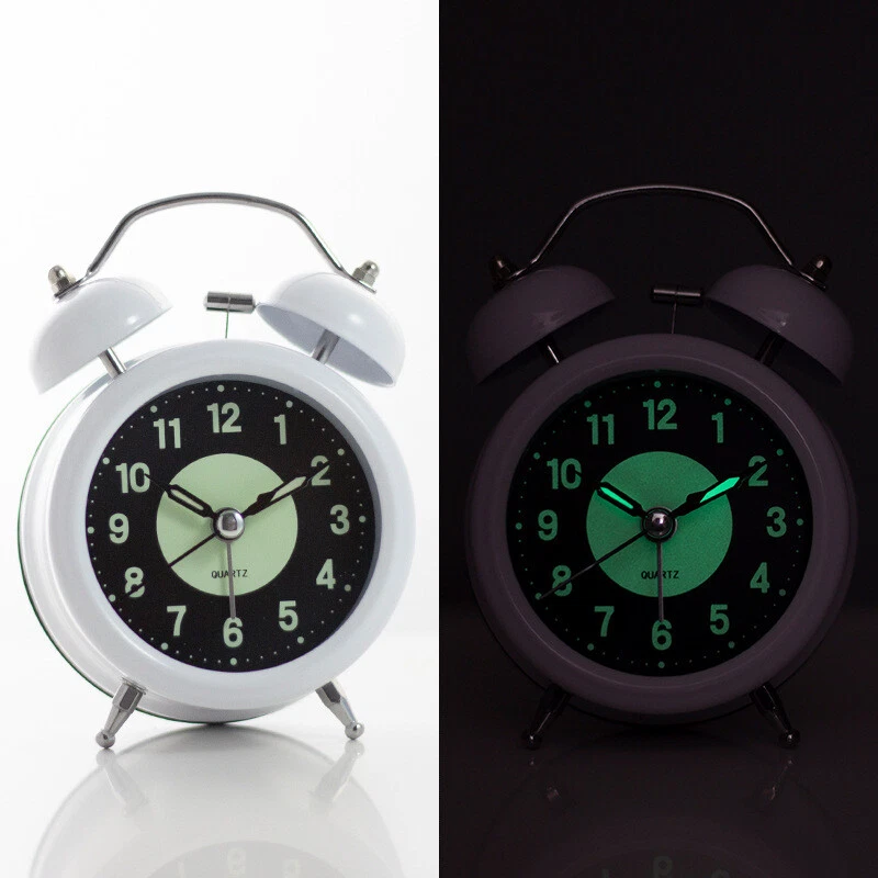Retro Twin Bell Alarm Clock Quartz Silent Luminous Dial Nightlight Analog Clock - Image 1 of 4