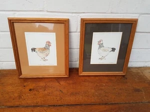 Nice Pair Chicken Hen Farmhouse Kitchen Pine Framed Glazed Art Prints S J Kenyon - Picture 1 of 12