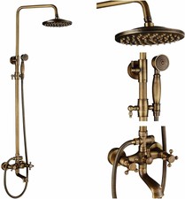  Antique Brass Bathroom Rainfall Shower Faucet Tub Tap Set with 8” Showerhead