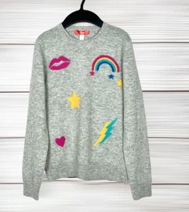 Maglione girocollo AQUA bambina cashmere grigio con stelle e arcobaleno nuovo con etichetta L - Foto 1 di 10