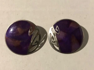 Vintage Edgar Berebi  Earrings Purple Enamel  Tone - Picture 1 of 3
