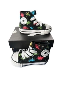Converse Dinosaur Shoes Infant Size 3 Black Chuck Taylor All Star High Top Baby - Picture 1 of 6