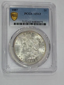 1887 PCGS MS63 Morgan Dollar. Atemberaubende Blast White 90% Silbermünze schöne Münze! - Bild 1 von 4