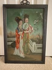 VERY FINE ANTIQUE CHINESE REVERSE PAINTING PORTRAIT TWO LADIES