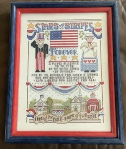 Komplett gerahmt 1994 handgefertigter Kreuzstich USA patriotisch selten Linda Gillum (5ia) - Bild 1 von 11