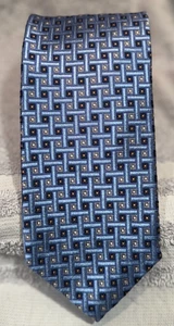 J Z Richards Boulder 100 % Silk Men’s Neck Tie Blue Geometric USA Made Necktie - Picture 1 of 7