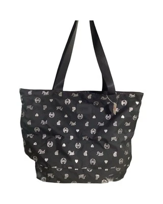 Victoria's Secret PINK - Black W/ Silver Large Poly Shopper Travel Tote Bag 14 - Image 1 of 4