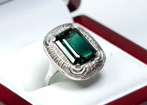 800 Argent - Bague Art Déco Antique - Spinelle Vert - Imagen 1 de 8