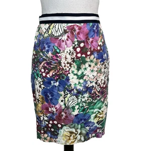 Tommy Hilfiger Skirt size 12 Pink Blue Green Poppies Butterfly Straight Knee - Picture 1 of 7