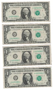 ** LOT OF 4 1969 D $1 ONE DOLLAR GREEN SEAL CONSECUTIVE SERIAL FR.1907-G ** - Picture 1 of 2