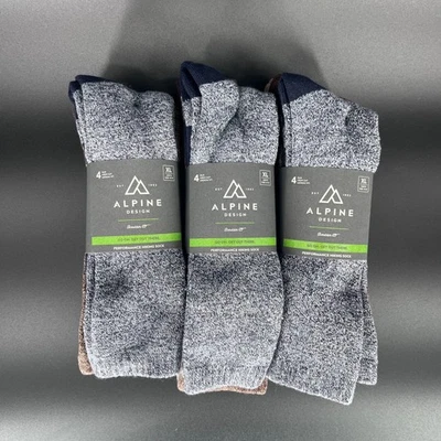 Calcetines de senderismo Alpine Design XL Crew rendimiento surtido paquete de 4 - Lote de 3 Foto 1 de 4