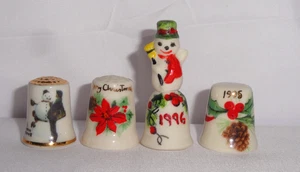 4 Vintage Fingerhüte ~ Weihnachten ~ datiert ~ Norman Rockwell Schneemann ~ Weihnachtsstern + - Bild 1 von 4