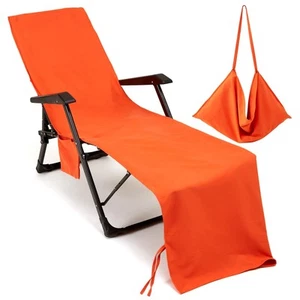 Chaise Lounge Chair Towel Cover with Side Pockets Thick and Quick Dry Beach C... - Picture 1 of 8