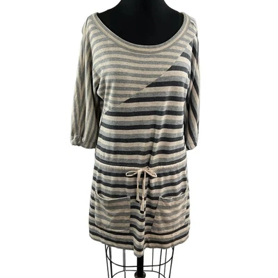 Marc by Marc Jacobs Gray Beige Striped Oversized Cotton Mini Sweater Dress XS - Image 1 of 4