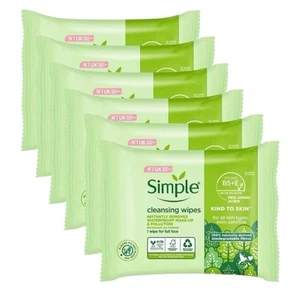 6 x 25 Wipes Simple Kind to Skin Cleansing Wipes For Sensitive Skin - Picture 1 of 7