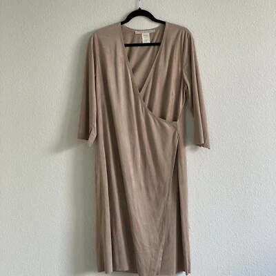 Max Studio Faux Suede Khaki Wrap Dress - Image 1 of 4