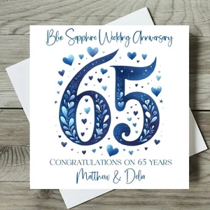 PERSONALISED BLUE SAPPHIRE WEDDING ANNIVERSARY CARDS 65 Years 65th anniversary - Picture 1 of 2