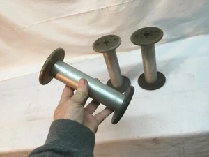 Large Vtg Aluminum Wood Industrial Factory Mill Bobbin Lot 3 Spools 6.5in tall - Picture 1 of 5