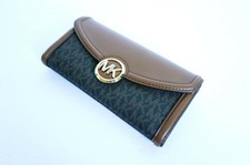 NWT MICHAEL KORS FULTON LARGE FLAP PVC LEATHER CARRYALL WALLET MK BROWN