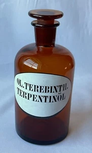 Apothekerflasche braunes Glas antik Höhe ca. 22,5 cm „Terpentinöl“ - Bild 1 von 6