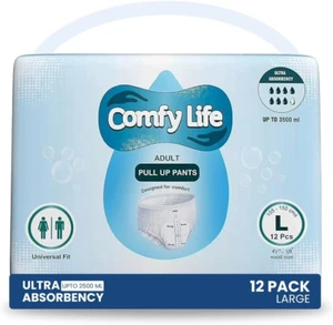 Paquete de 12 pantalones de pañales Comfy Life Premium para incontinencia para adultos con alta absorción - Imagen 1 de 12