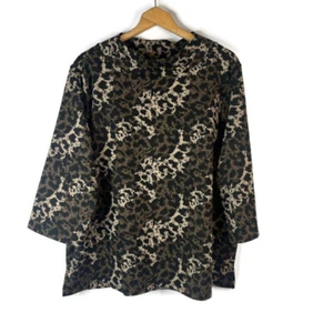 Investments Womens Blouse Top Size 2X Brown Leopard Animal Mock Neck 3/4 Sleeve - Picture 1 of 9