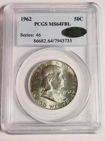 1962 P Franklin Half Dollar PCGS MS-64 FBL CAC Cover