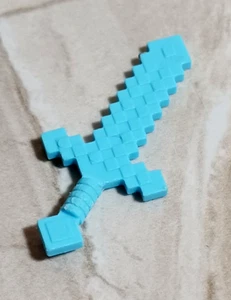 LEGO Minecraft Weapon Azure Blue Sword Pixelated Bumpy Squares Handle scuff - Picture 1 of 1