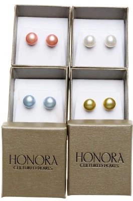 HONORA COLLECTION FRESHWATER PEARL 8-9mm STUD EARRINGS SET of 4 ~ pastel ~ NIB - Image 1 of 2