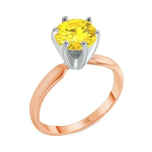 Anillo de compromiso solitario de oro rosa 14 K redondo amarillo canario de 1,75 quilates - Imagen 1 de 3