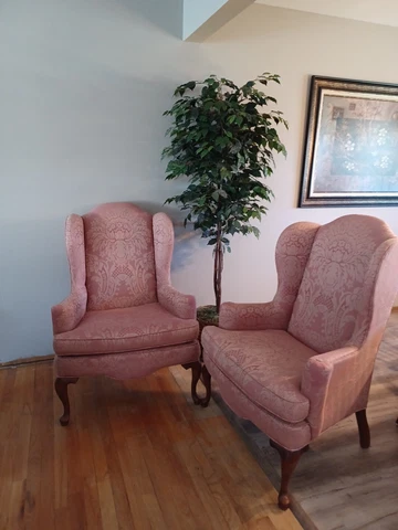 Set of 2 Ethan Allen Queen Anne Style Wingback Chairs Georgian Court Legs USA Cover