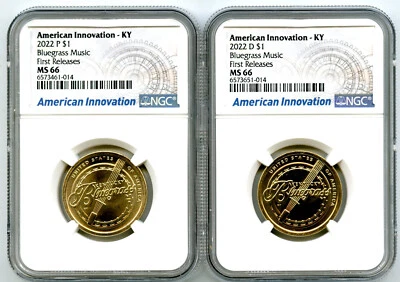 2022 P D KENTUCKY BLUEGRASS NGC MS66 AMERICAN INNOVATION DOLLAR MATCHED SET FR - Image 1 of 2