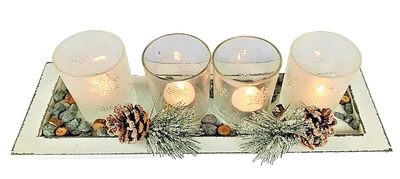 Windlicht Holztablett Glas Teelicht Kerzenständer Advent Weihnachten Tischdeko - Bild 1 von 2