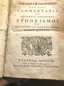 1759 GERARDI VAN SWIETEN  COMMENTARIA IN HERMANNI BOERHAAVE APHORISMOS VOL 5°-6° - Imagen 1 de 4