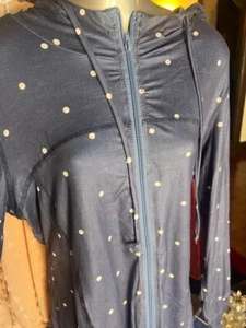 Miusey Hoodie Womens XL Navy Polka Dot Classic Long Sleeve Drawstring Full Zip - Picture 1 of 7
