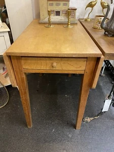 Sturdy Vintage Drop Leaf Kitchen Table With Long End Drawer - Utility Furniture - Picture 1 of 9