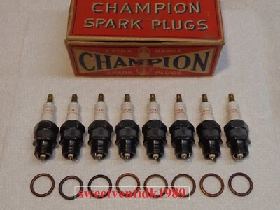 (8) ‘NOS’ Champion C-15 Spark Plugs .. ‘Coke Bottle 2 Ring Design’ .. USA Made - Image 1 of 4