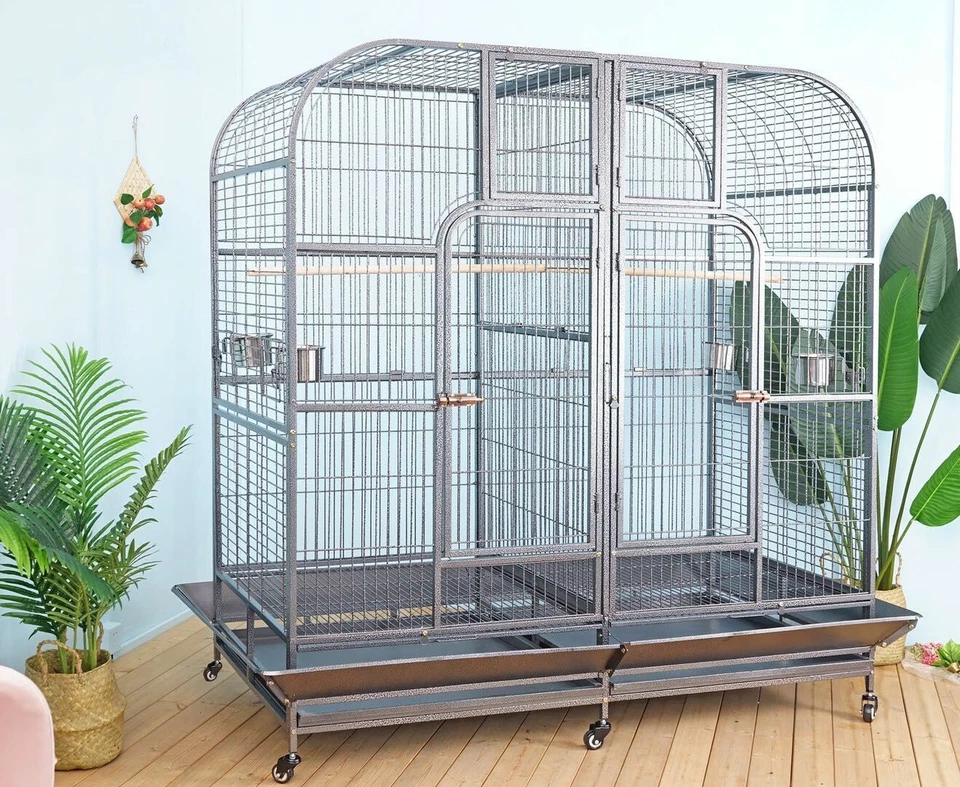 FLYLINE Double Bird Cage with center divider for Parrot Macaw Aviary W64xD32xH73 NEW