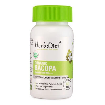 Organic Bacopa Monnieri Brahmi Capsules Bacosides Boost Memory Focus Enhancer - Image 1 of 4